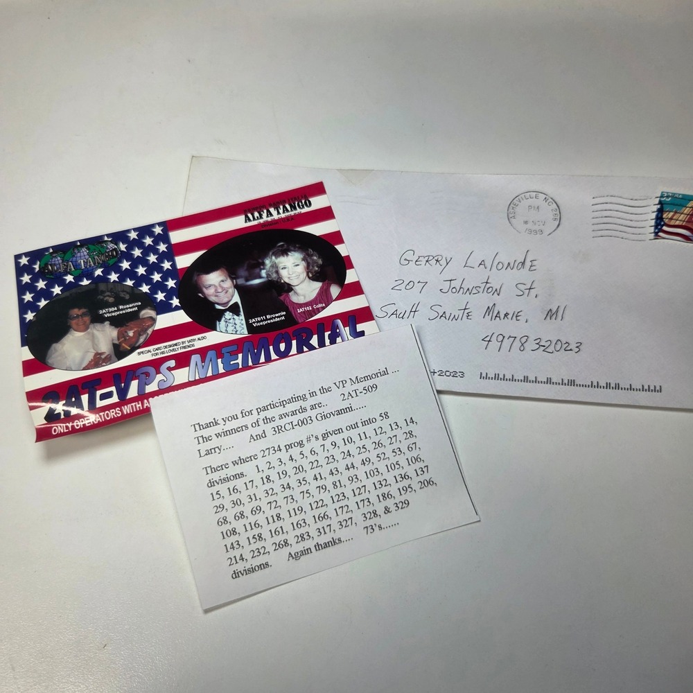 Alfa Tango 2AT VPS Memorial QSL Card 1999 Ham Radio CB USA Division
